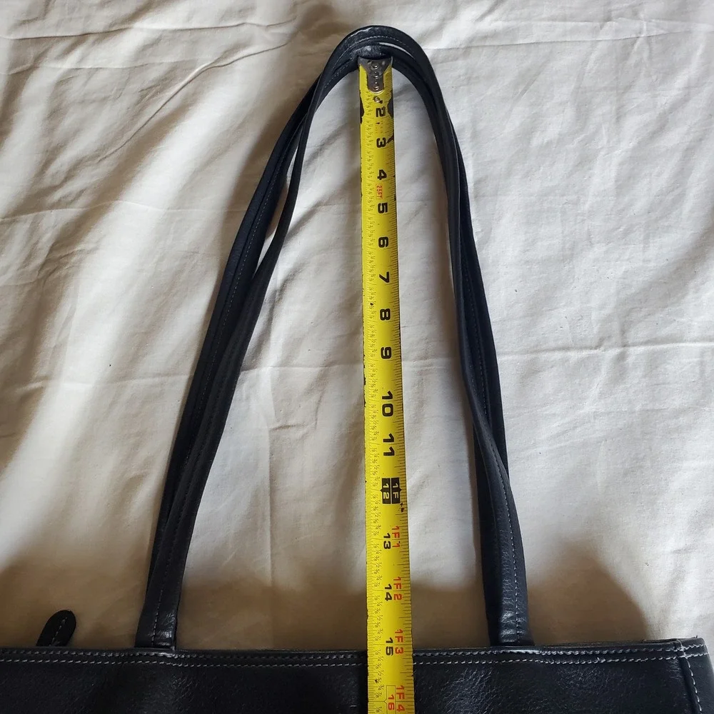 Crazy Horse Navy Blue Leather Tote Bag Shoulder Purse Contrast Stitching